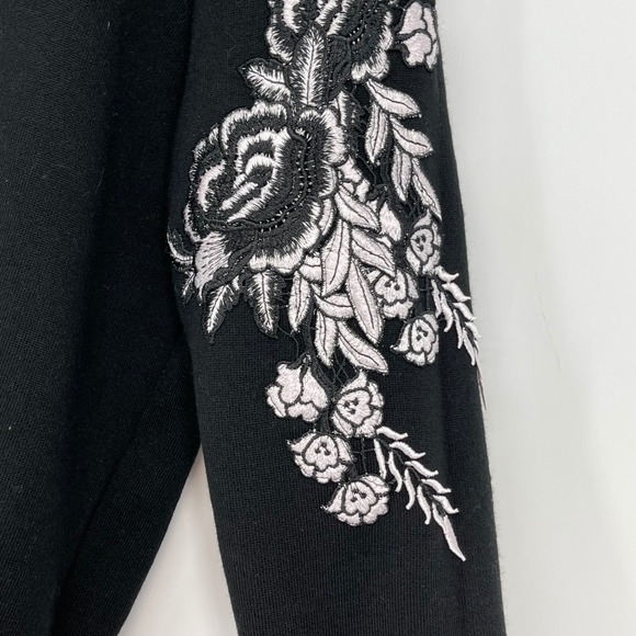 Kobi Halperin Black Floral Embroidered Wool Blend Zip Up Cardigan Sweater Size L - Picture 3 of 6